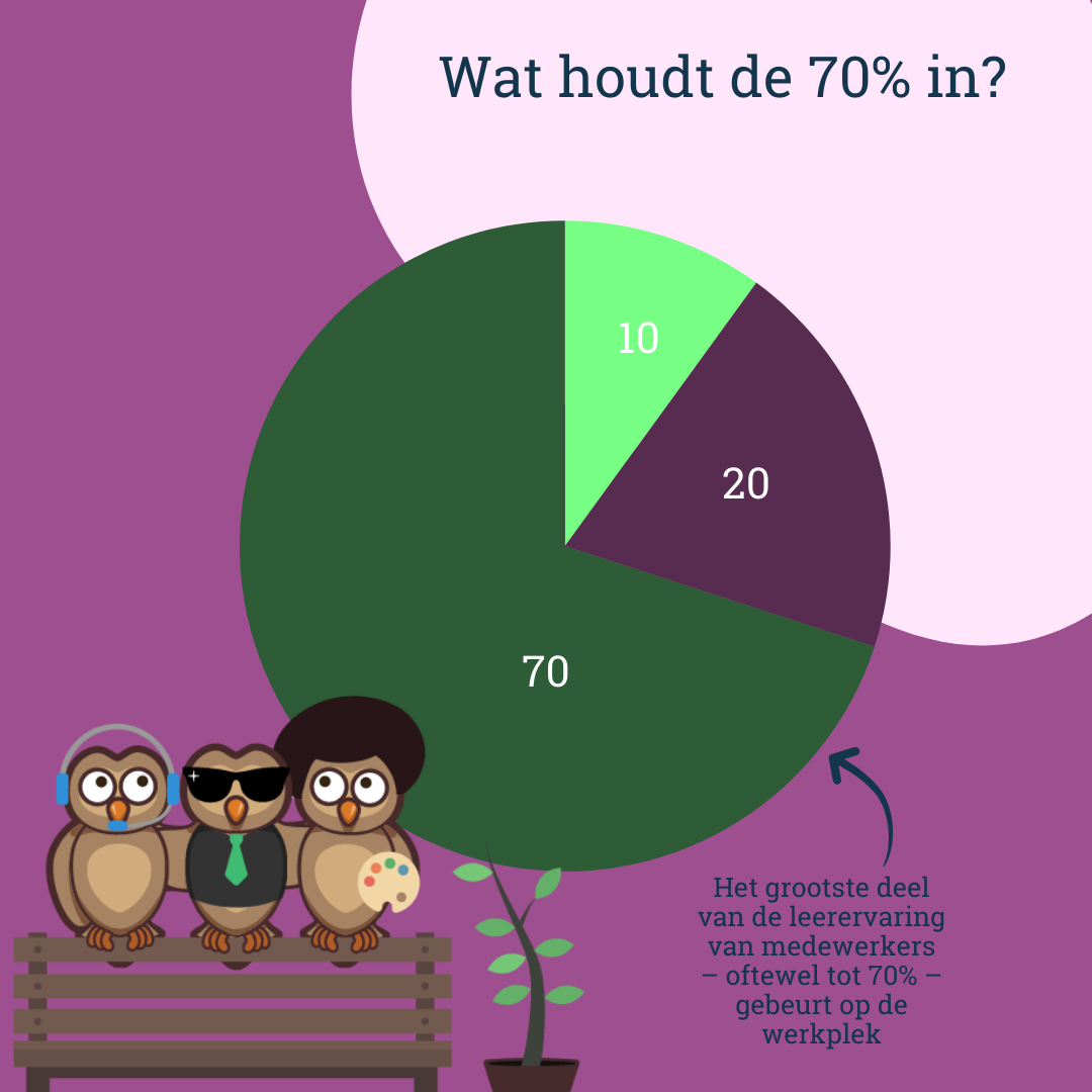 Wat houdt de 70% in in het 70:20:10 model? 